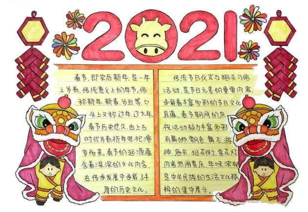 春节手抄报简单,春节手抄报图片,2021年牛年最新年画图片,2021